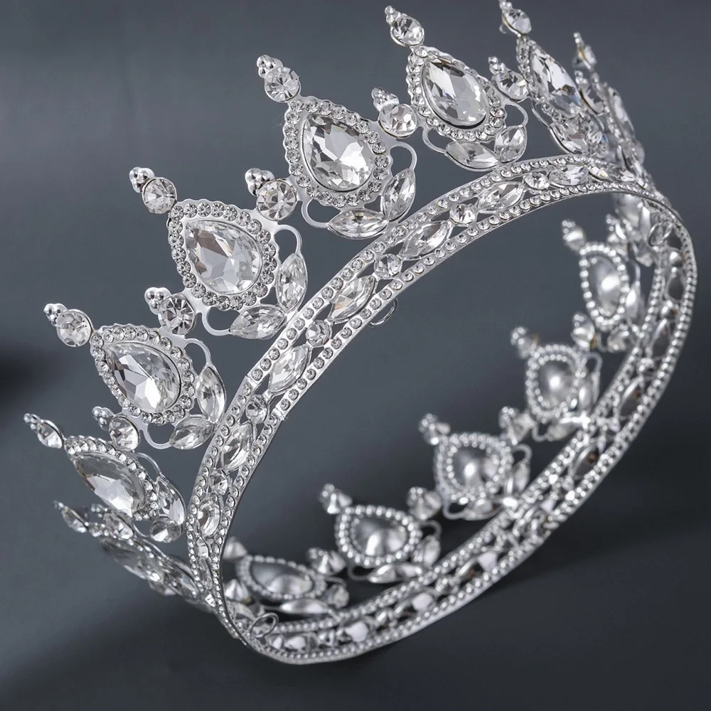Silver round full queen crown tiara